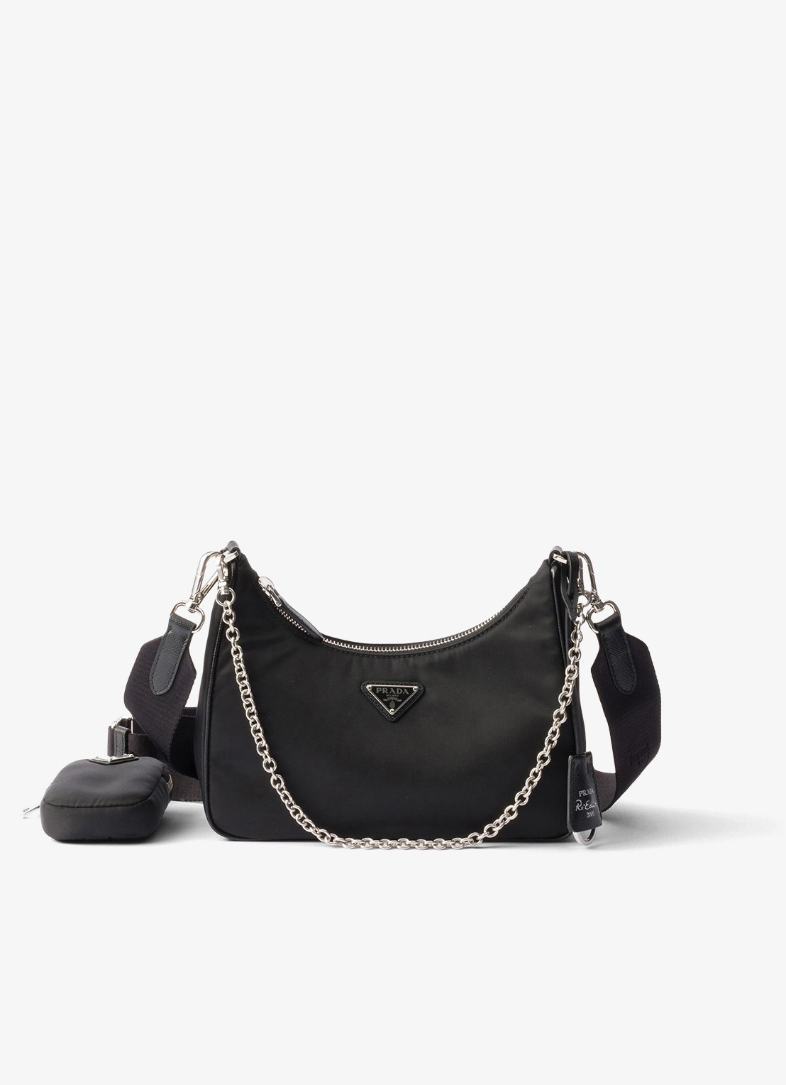 Prada Re-Edition 2005 Re-Nylon schoudertas met leren details - voorkant zwart
