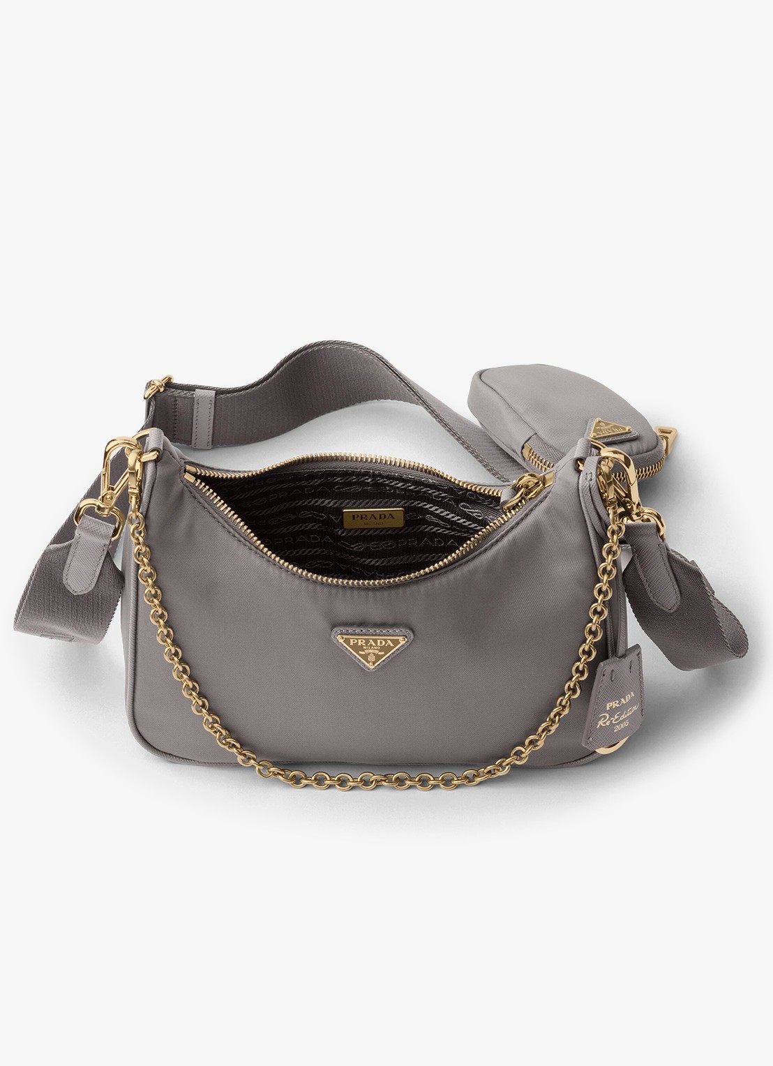 Prada Re-Edition 2005 Re-Nylon schoudertas met leren details - detail 4 middengrijs