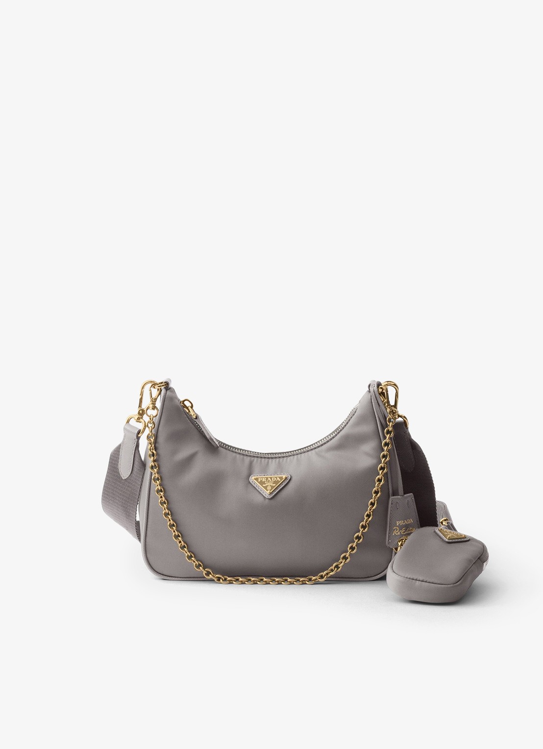 Prada Re-Edition 2005 Re-Nylon schoudertas met leren details - voorkant middengrijs