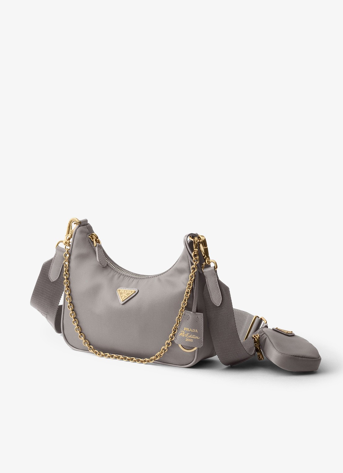 Prada Re-Edition 2005 Re-Nylon schoudertas met leren details - voorkant 2 middengrijs
