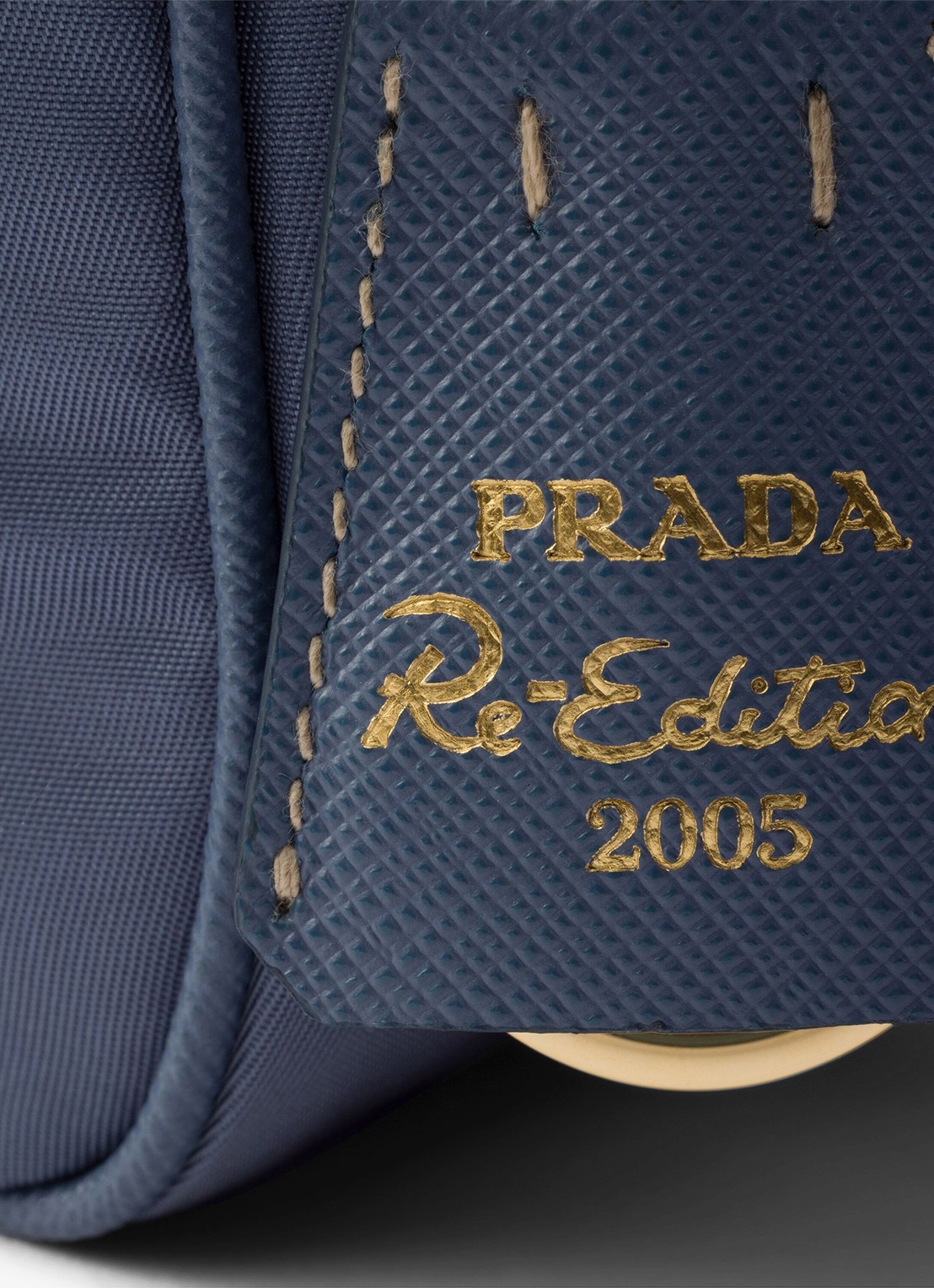 Prada Re-Edition 2005 Re-Nylon schoudertas met leren details - detail 3 staalblauw