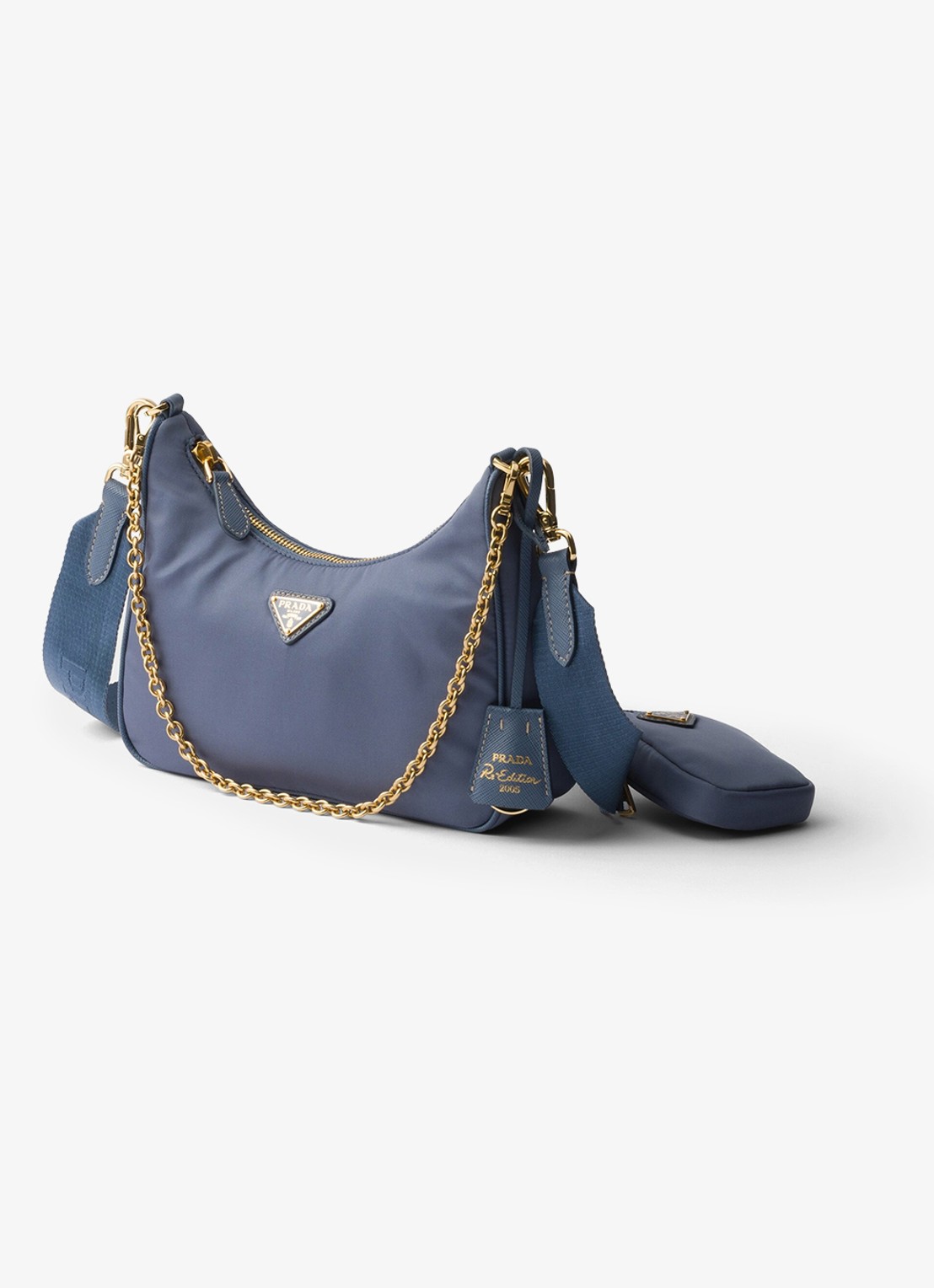 Prada Re-Edition 2005 Re-Nylon schoudertas met leren details - voorkant 6 staalblauw