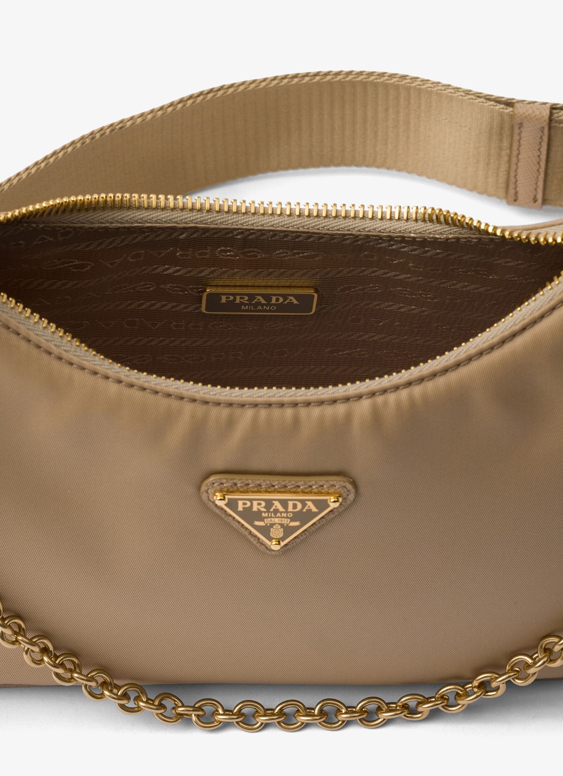 Prada Re-Edition 2005 Re-Nylon schoudertas met leren details - detail 2 camel