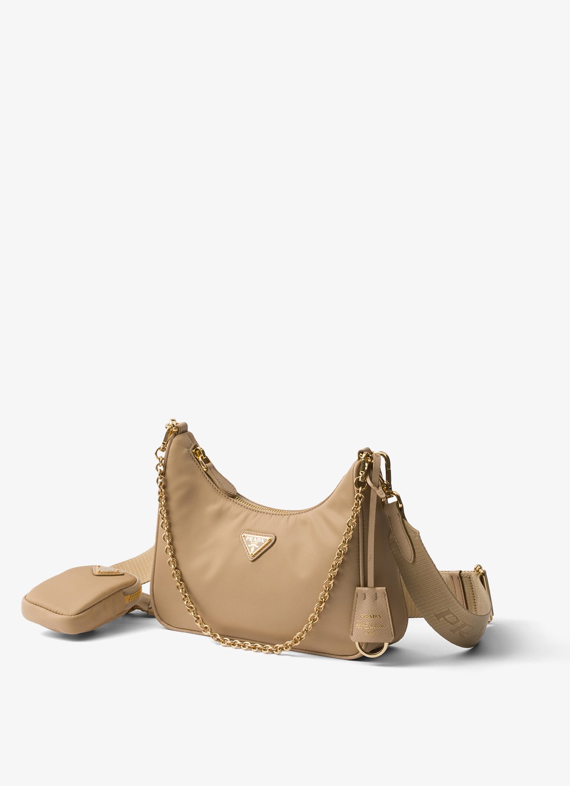 Prada Re-Edition 2005 Re-Nylon schoudertas met leren details - voorkant 5 camel