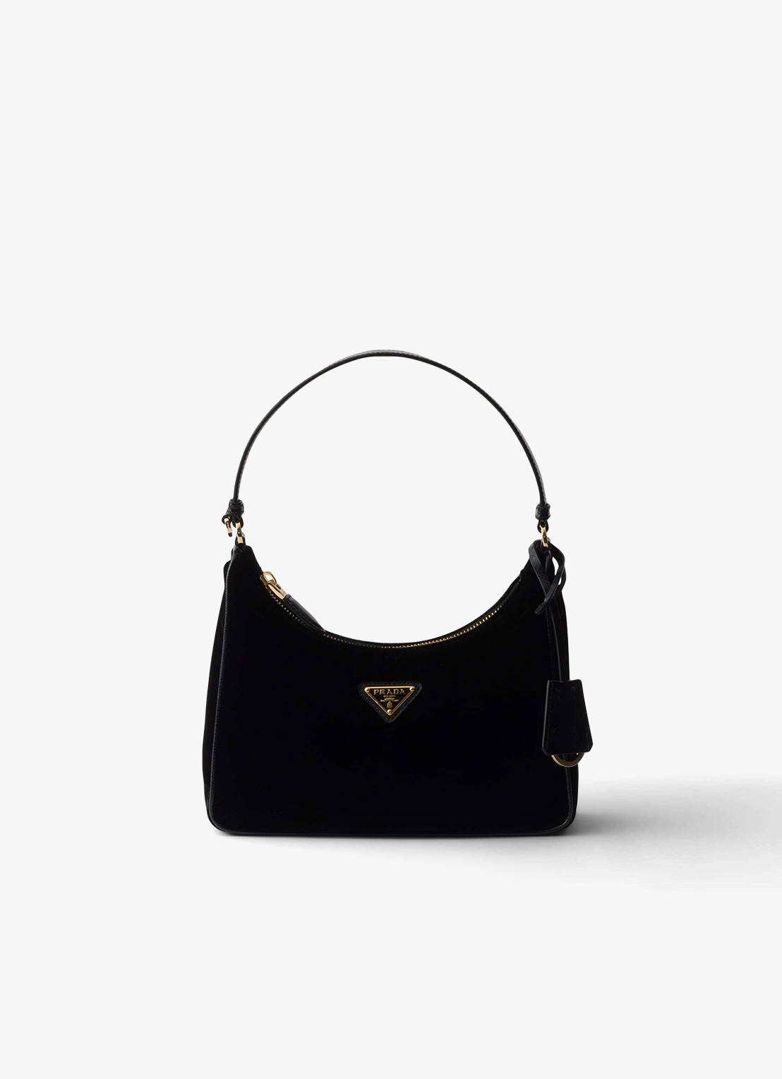 Prada Re-Edition 2005 schoudertas van fluweel met leren details - voorkant zwart