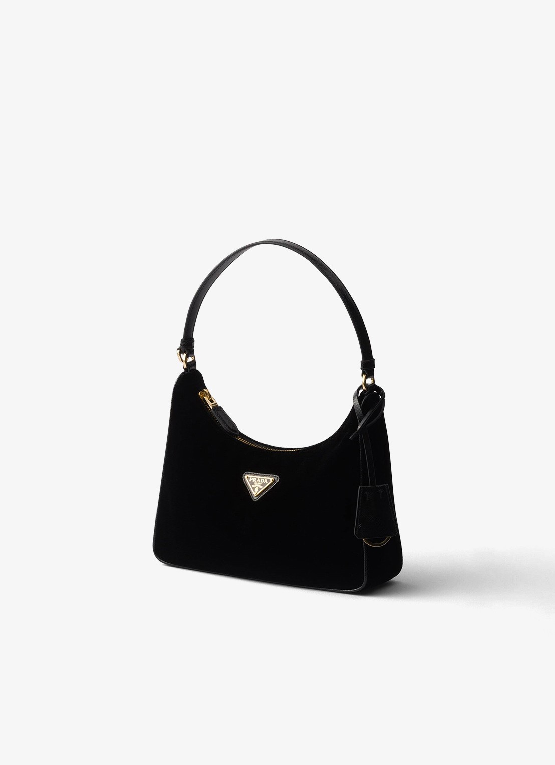Prada Re-Edition 2005 schoudertas van fluweel met leren details - voorkant 2 zwart