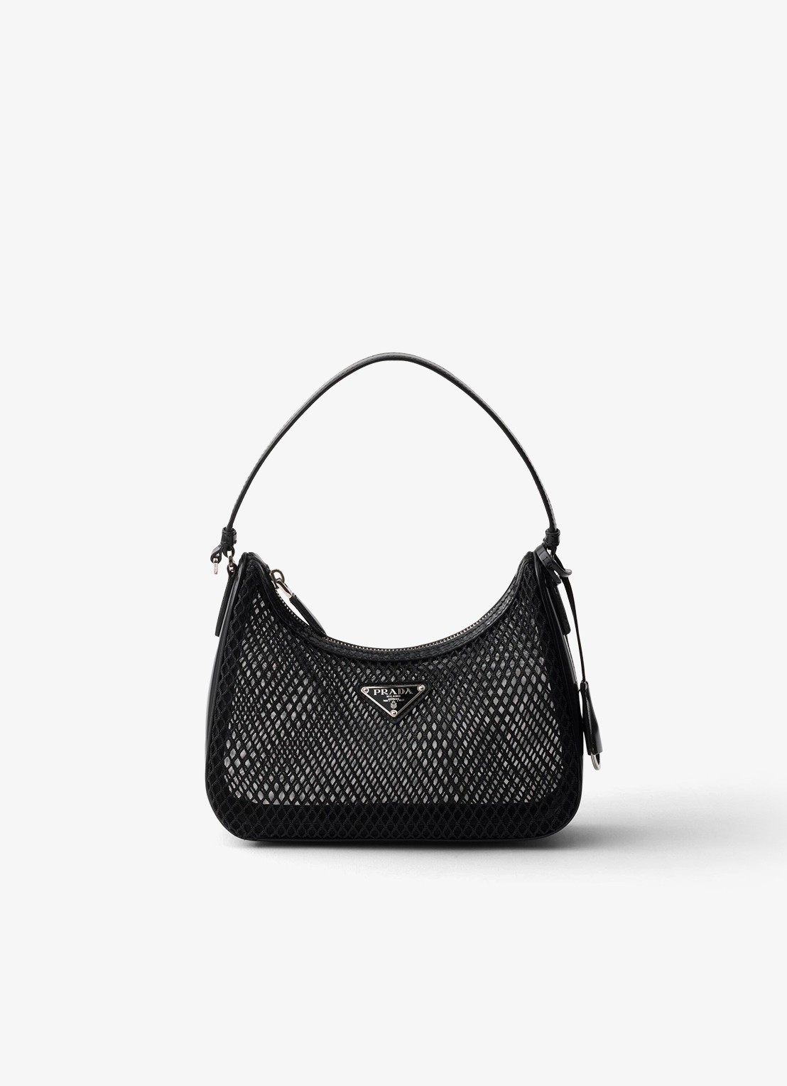 Prada Re-Edition 2005 schoudertas van mesh met leren details - voorkant 5 zwart