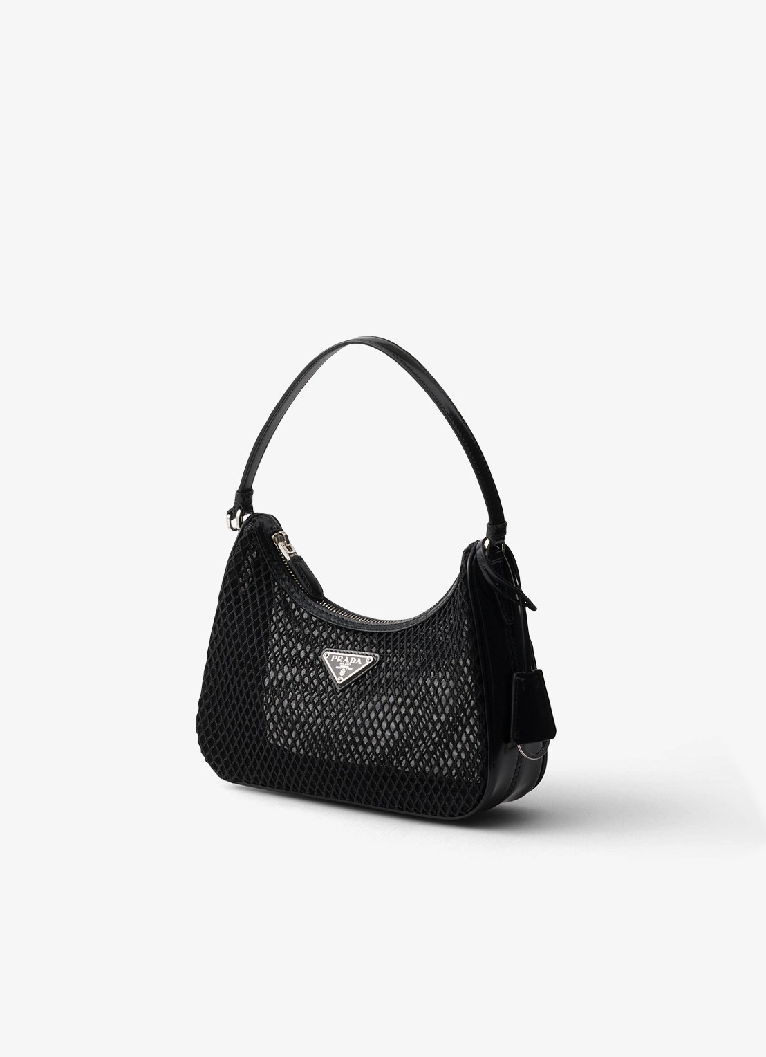 Prada Re-Edition 2005 schoudertas van mesh met leren details - voorkant 6 zwart