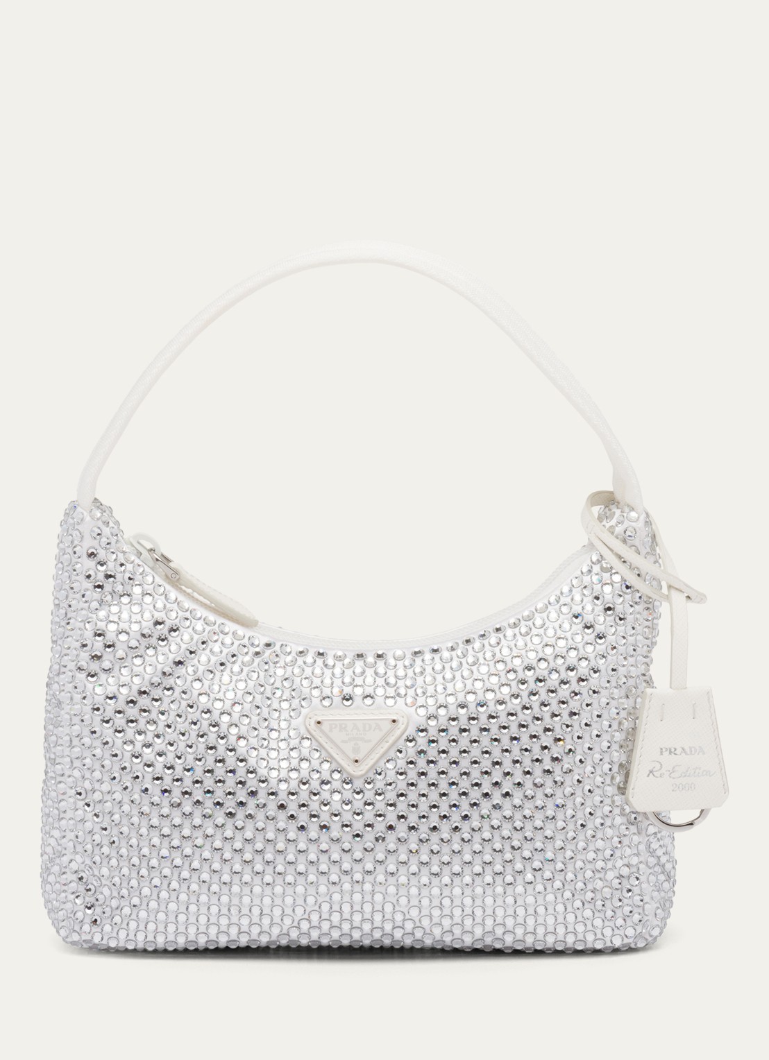 Prada Re-Edition Mini handtas van satijn met strass - voorkant wit