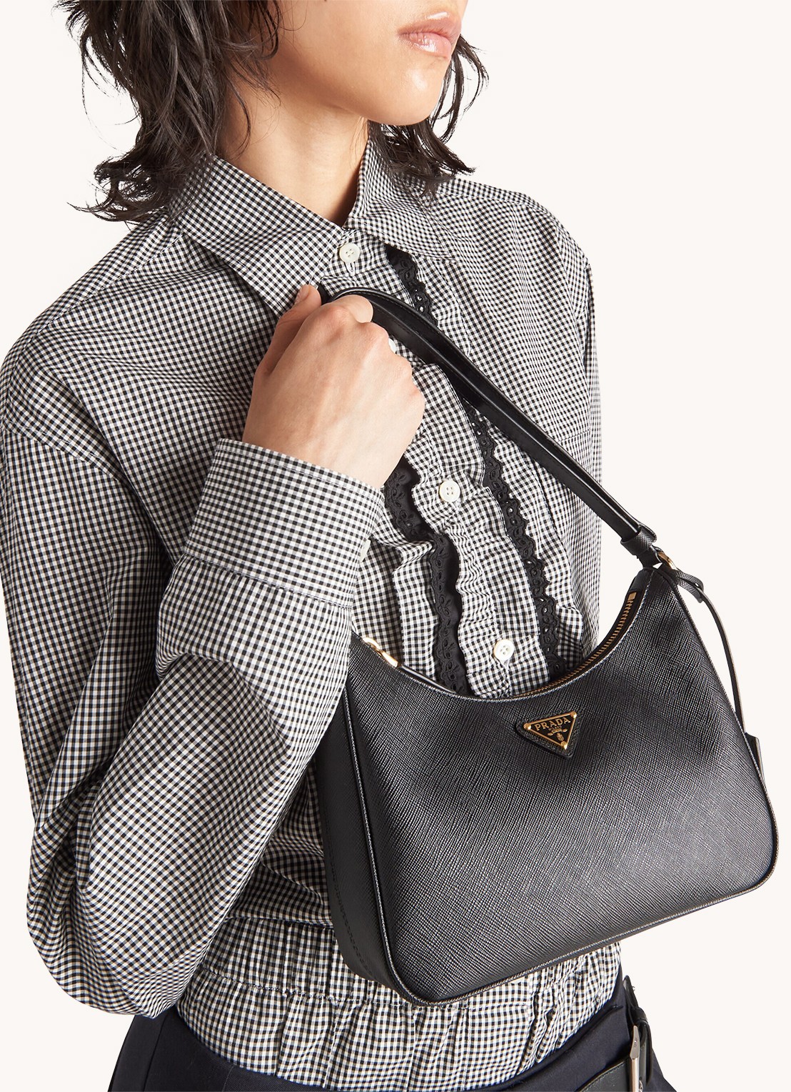 Prada Re-Edition Mini schoudertas van kalfsleer - voorkant 4 zwart