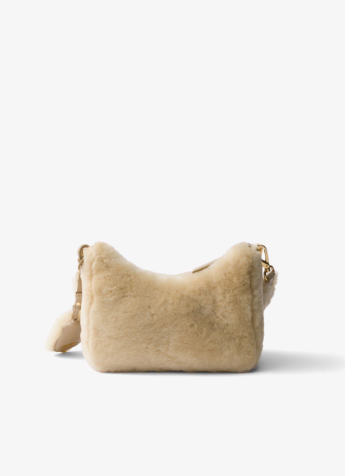 Prada Re-Edition Mini schoudertas van lamsvacht - achterkant beige
