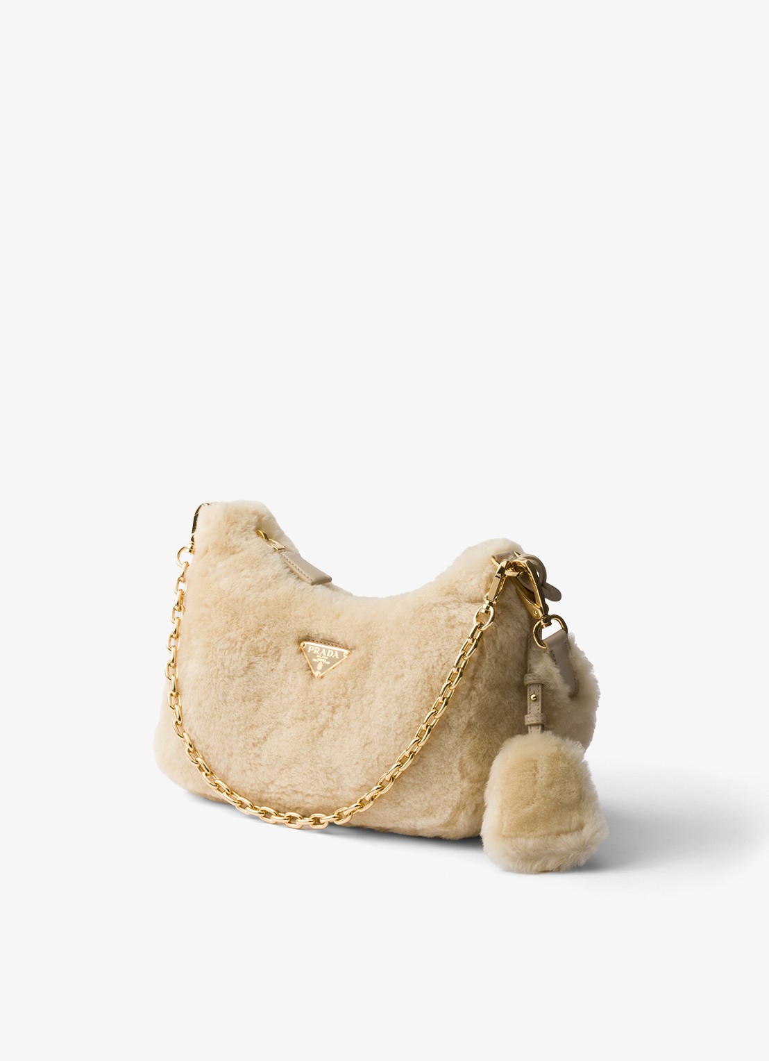 Prada Re-Edition Mini schoudertas van lamsvacht - detail 5 beige