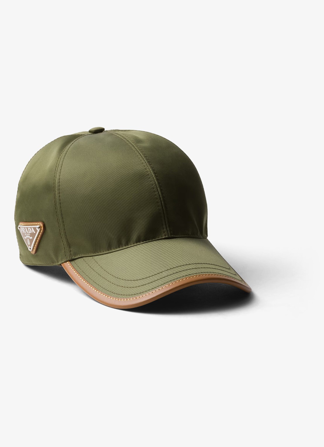 Prada Re-Nylon baseball pet met logo en leren details - voorkant 2 mosgroen