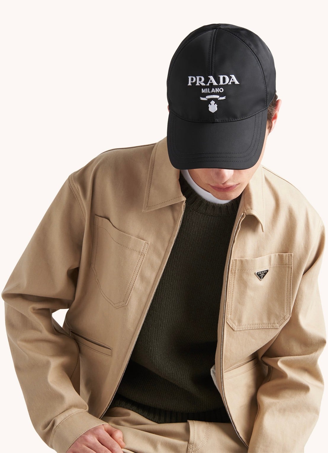 Prada Re-Nylon baseball pet met logo - voorkant 4 zwart
