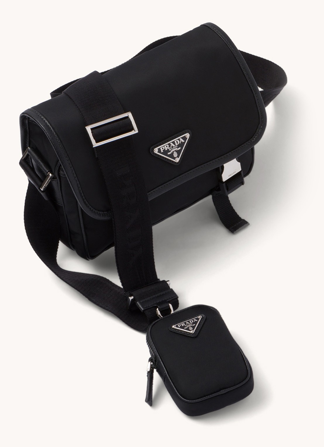 Prada Re-Nylon crossbodytas met leren details - achterkant 3 zwart
