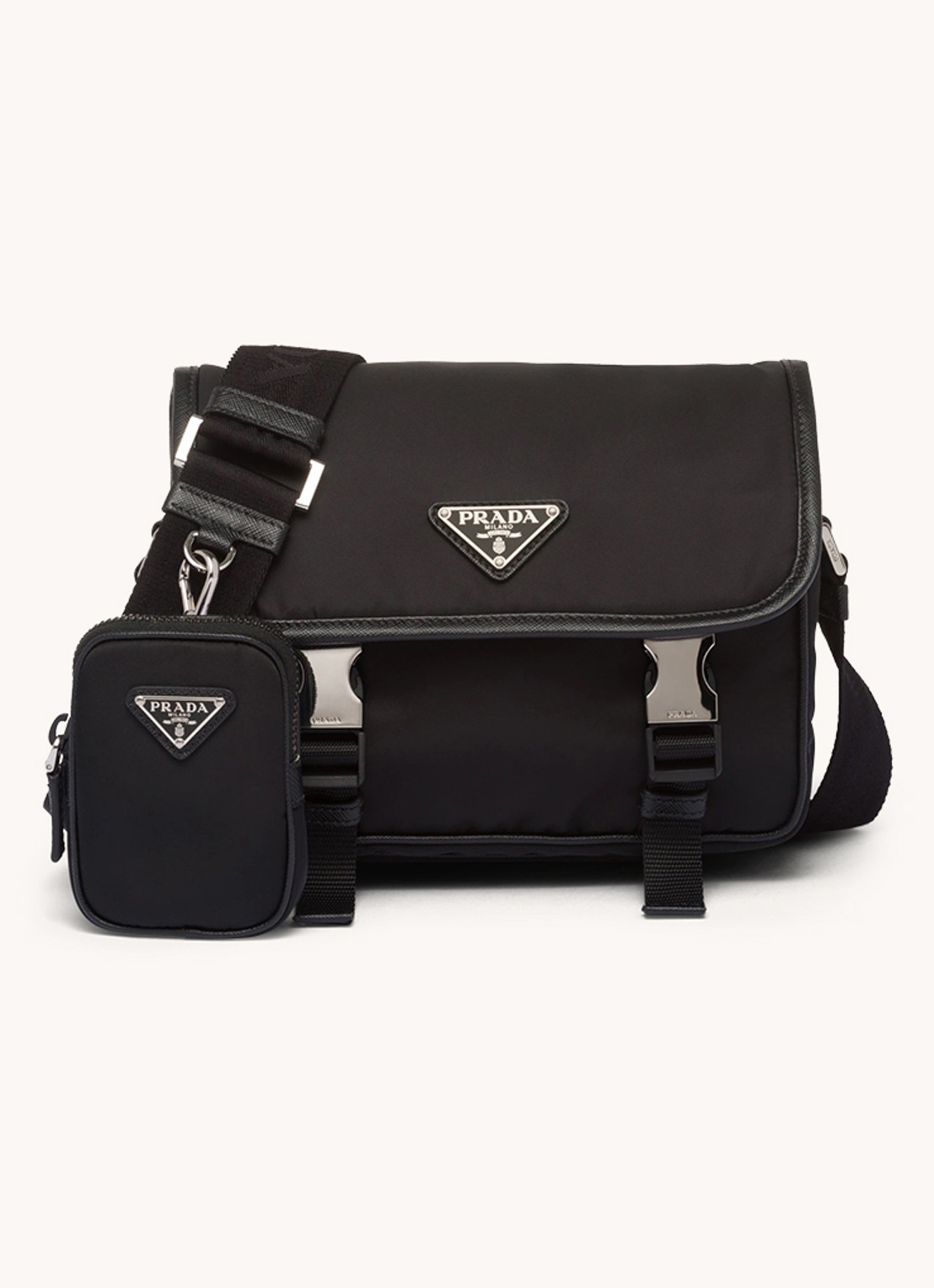 Prada Re-Nylon crossbodytas met leren details - voorkant zwart