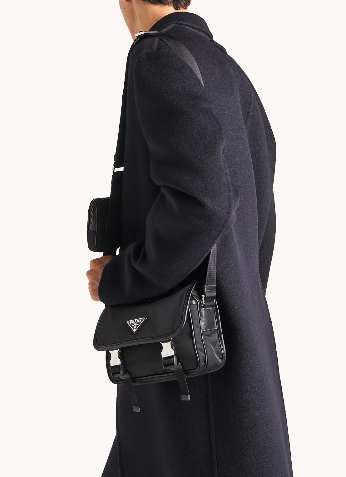 Prada Re-Nylon crossbodytas met leren details - voorkant 2 zwart