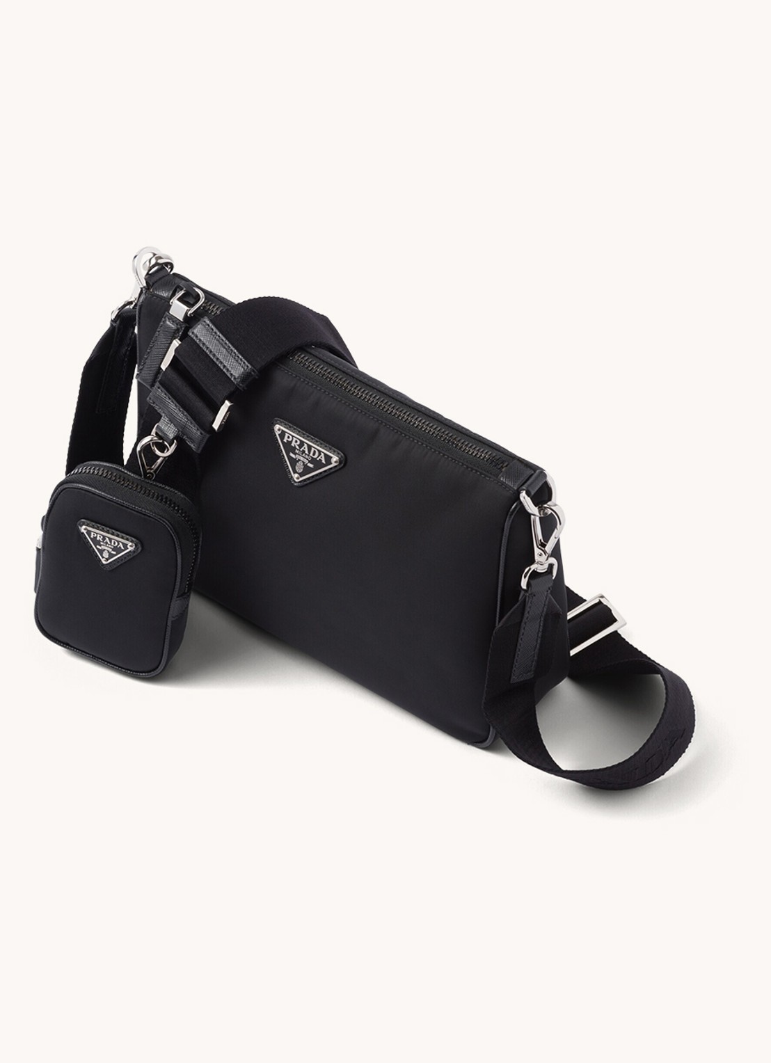 Prada Re-Nylon crossbodytas met leren details - detail 3 zwart