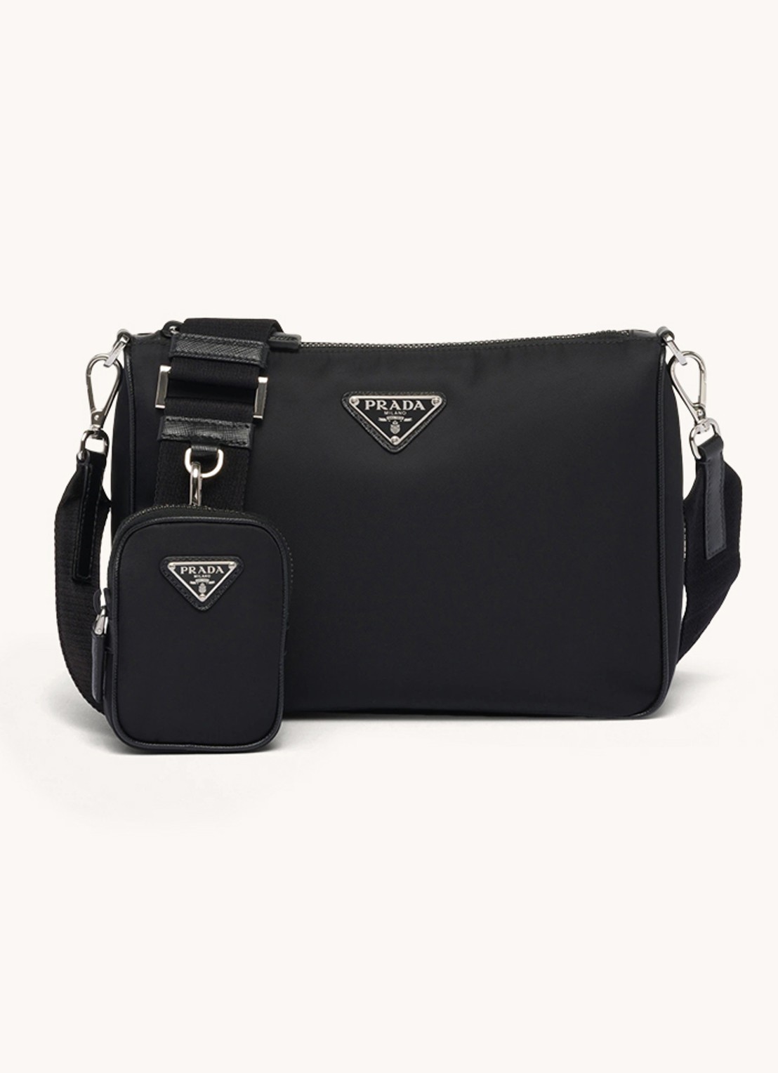 Prada Re-Nylon crossbodytas met leren details - voorkant zwart