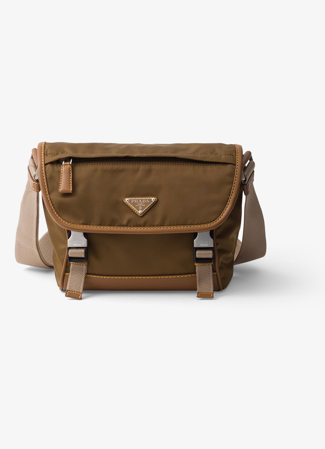 Prada Re-Nylon crossbodytas met leren details - voorkant bruin
