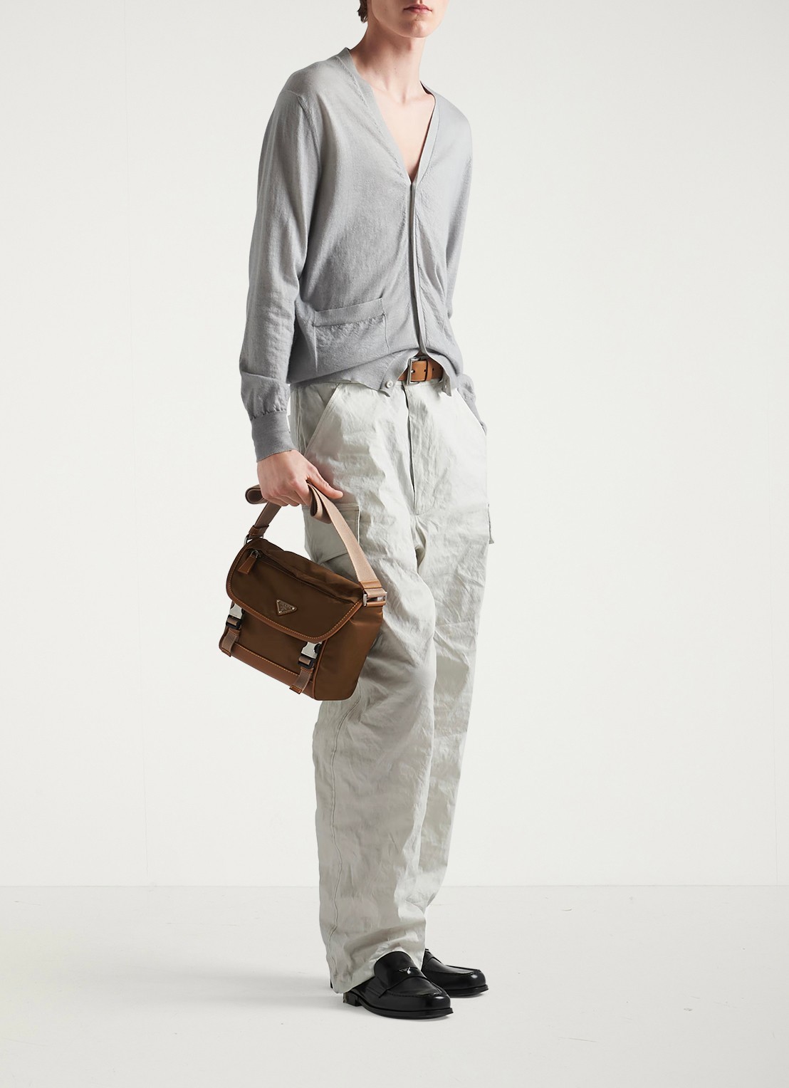 Prada Re-Nylon crossbodytas met leren details - voorkant 2 bruin