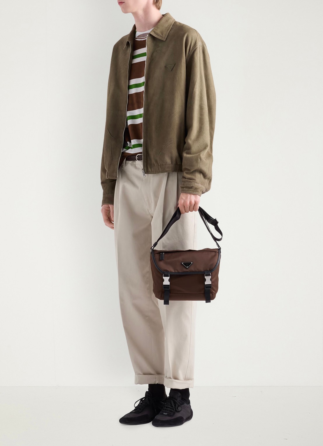 Prada Re-Nylon crossbodytas met leren details - detail 7 bruin