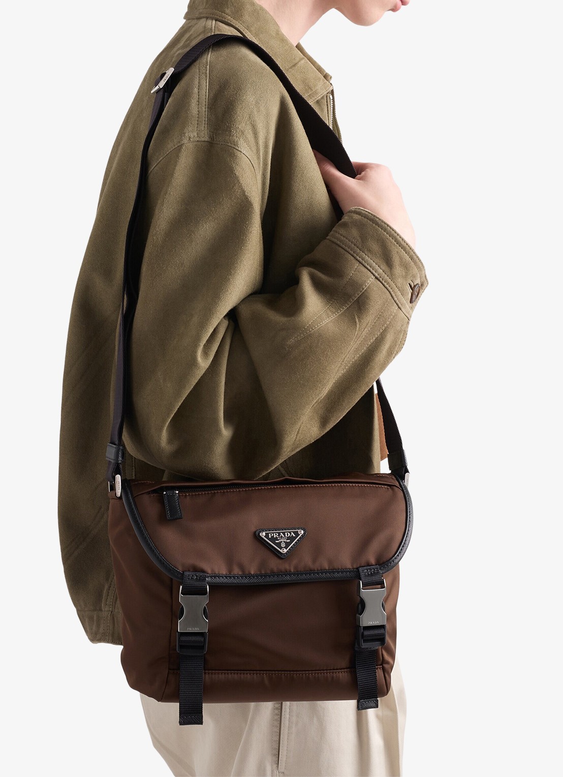 Prada Re-Nylon crossbodytas met leren details - voorkant 2 bruin