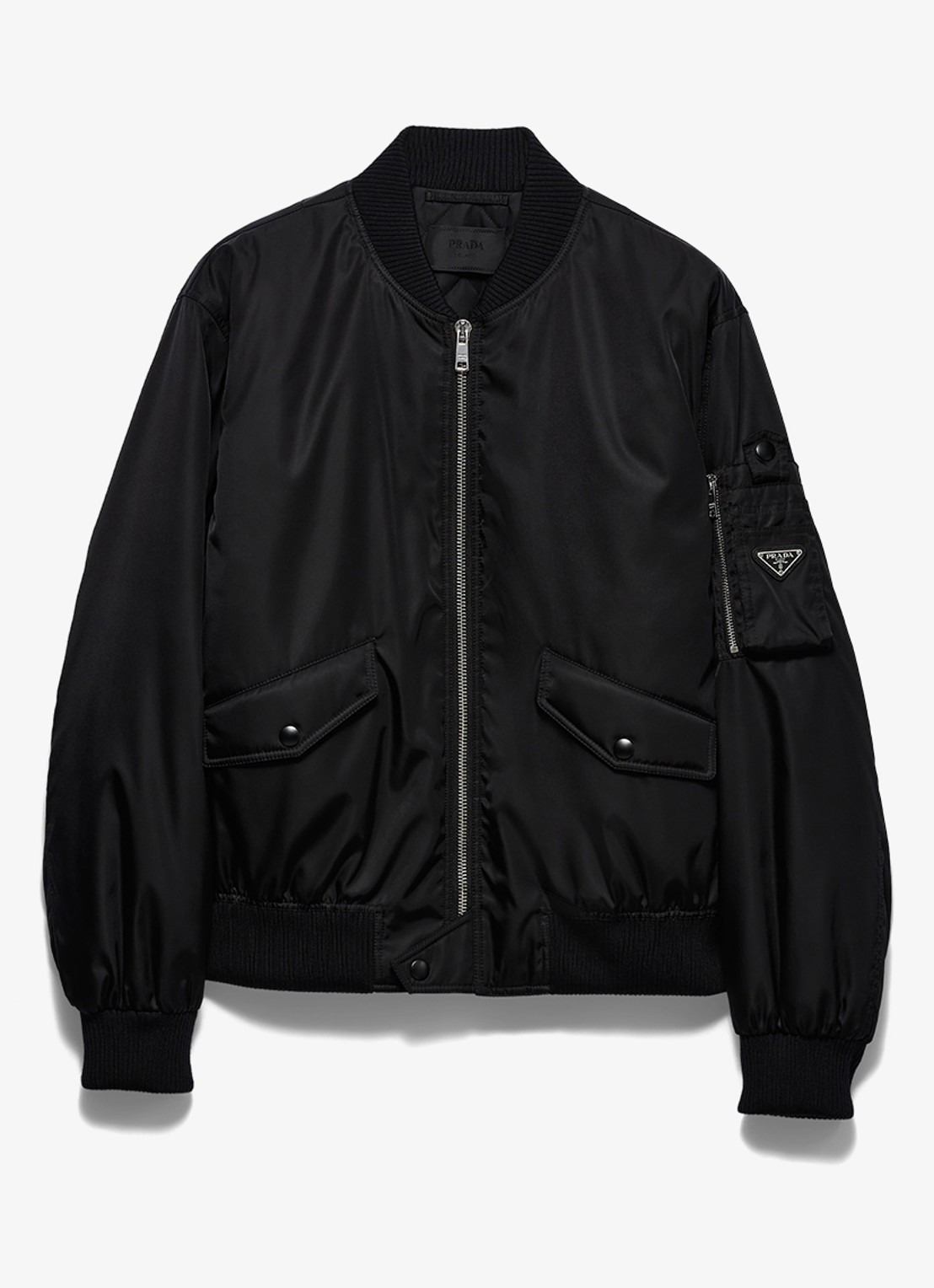 Prada Re-Nylon gewatteerd bomberjack met klepzakken - voorkant 3 zwart