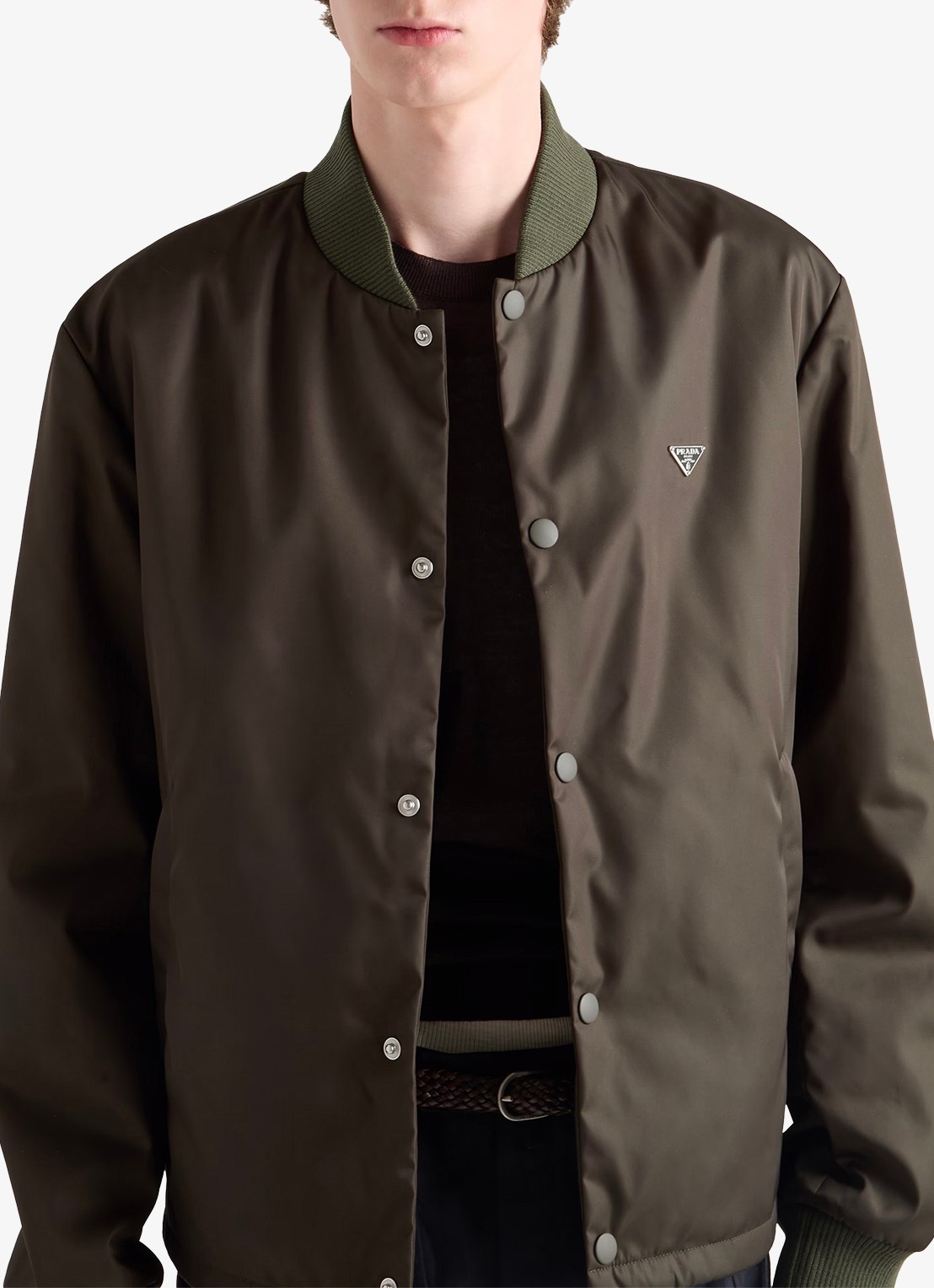 Prada Re-Nylon gewatteerd bomberjack met steekzakken - detail legergroen