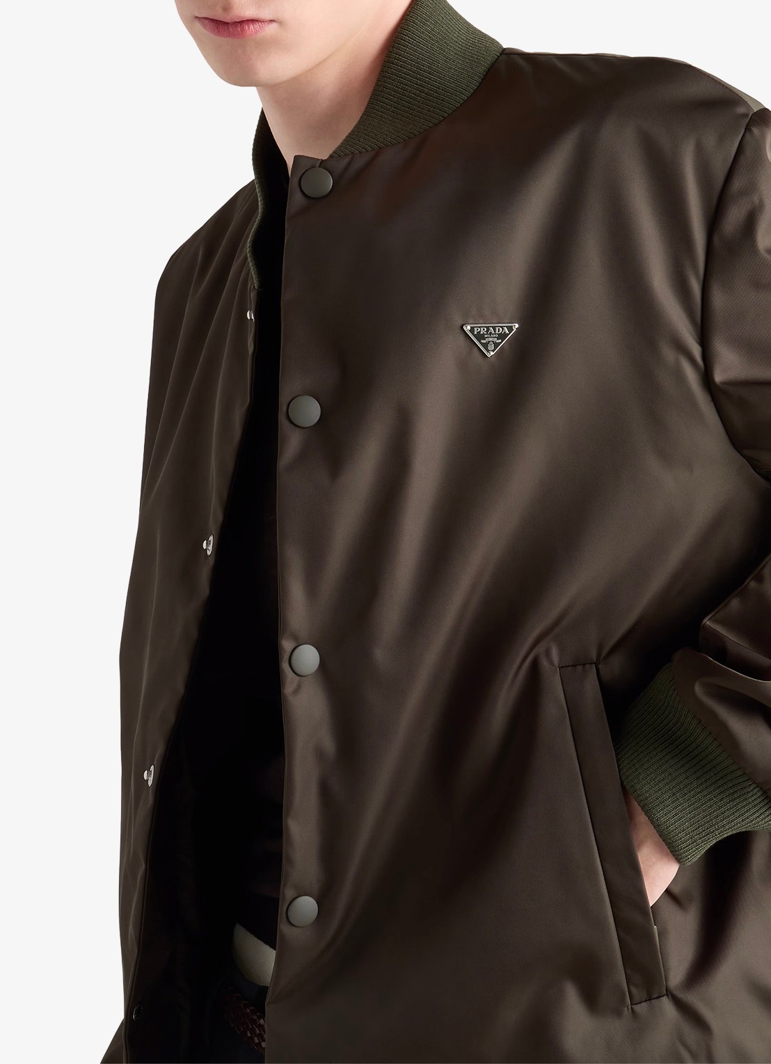 Prada Re-Nylon gewatteerd bomberjack met steekzakken - detail 2 legergroen