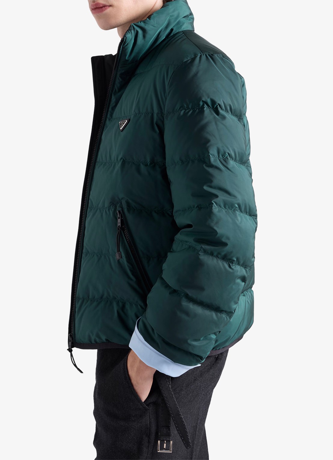 Prada Re-Nylon gewatteerd jack met ritszakken - detail donkergroen