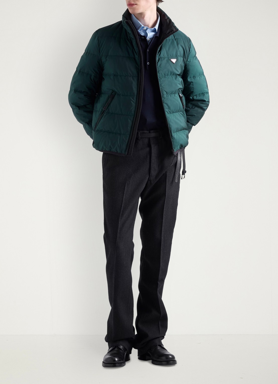 Prada Re-Nylon gewatteerd jack met ritszakken - voorkant 5 donkergroen