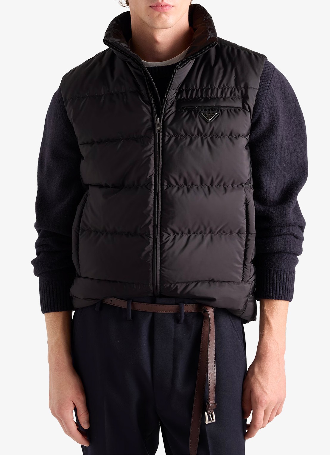 Prada Re-Nylon gewatteerde bodywarmer met donsvulling - detail 2 diepzwart