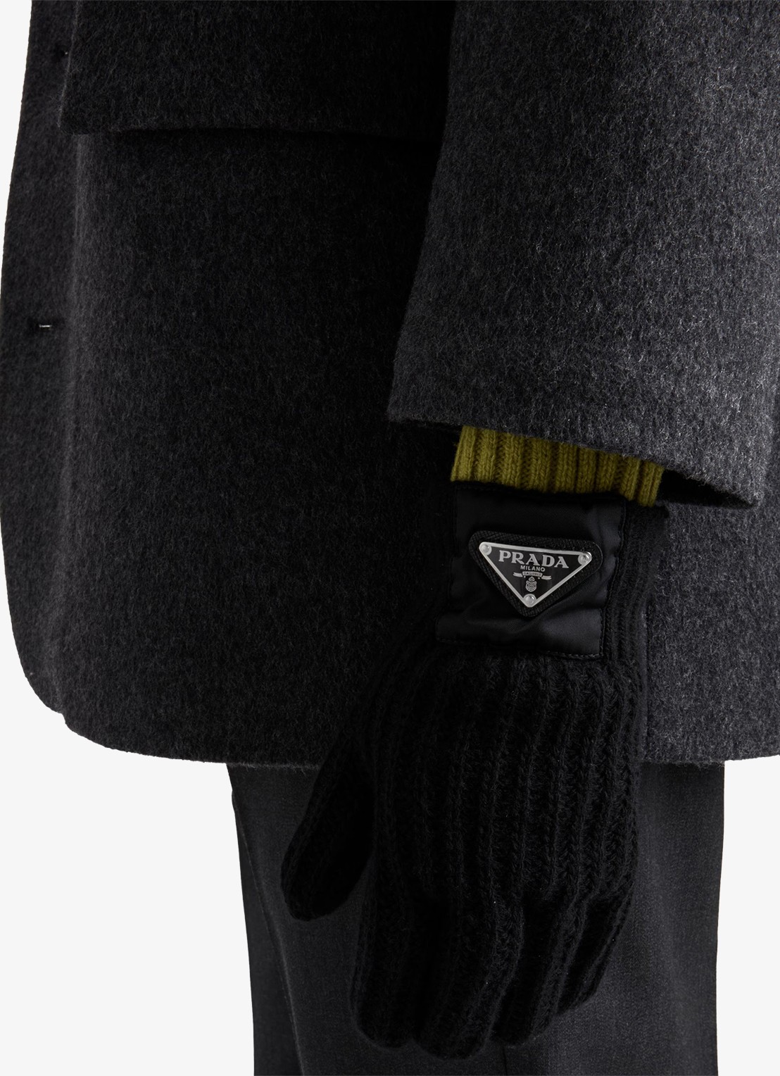 Prada Re-Nylon grofgebreide handschoenen in kasjmierblend - detail 4 zwart