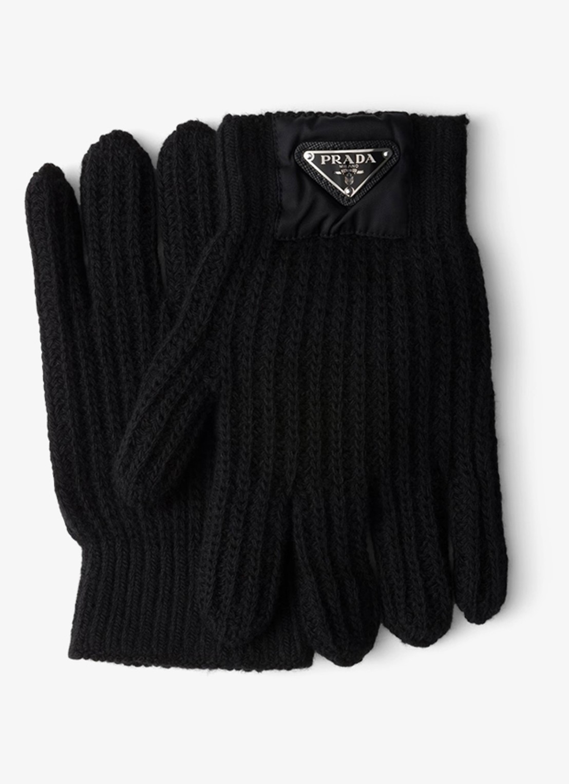 Prada Re-Nylon grofgebreide handschoenen in kasjmierblend - voorkant 2 zwart