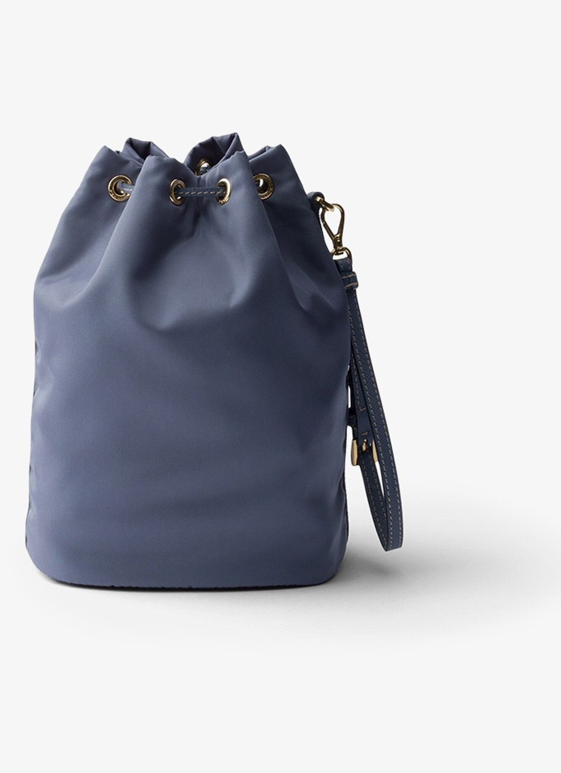 Prada Re-Nylon handtas met leren details en logo - achterkant staalblauw