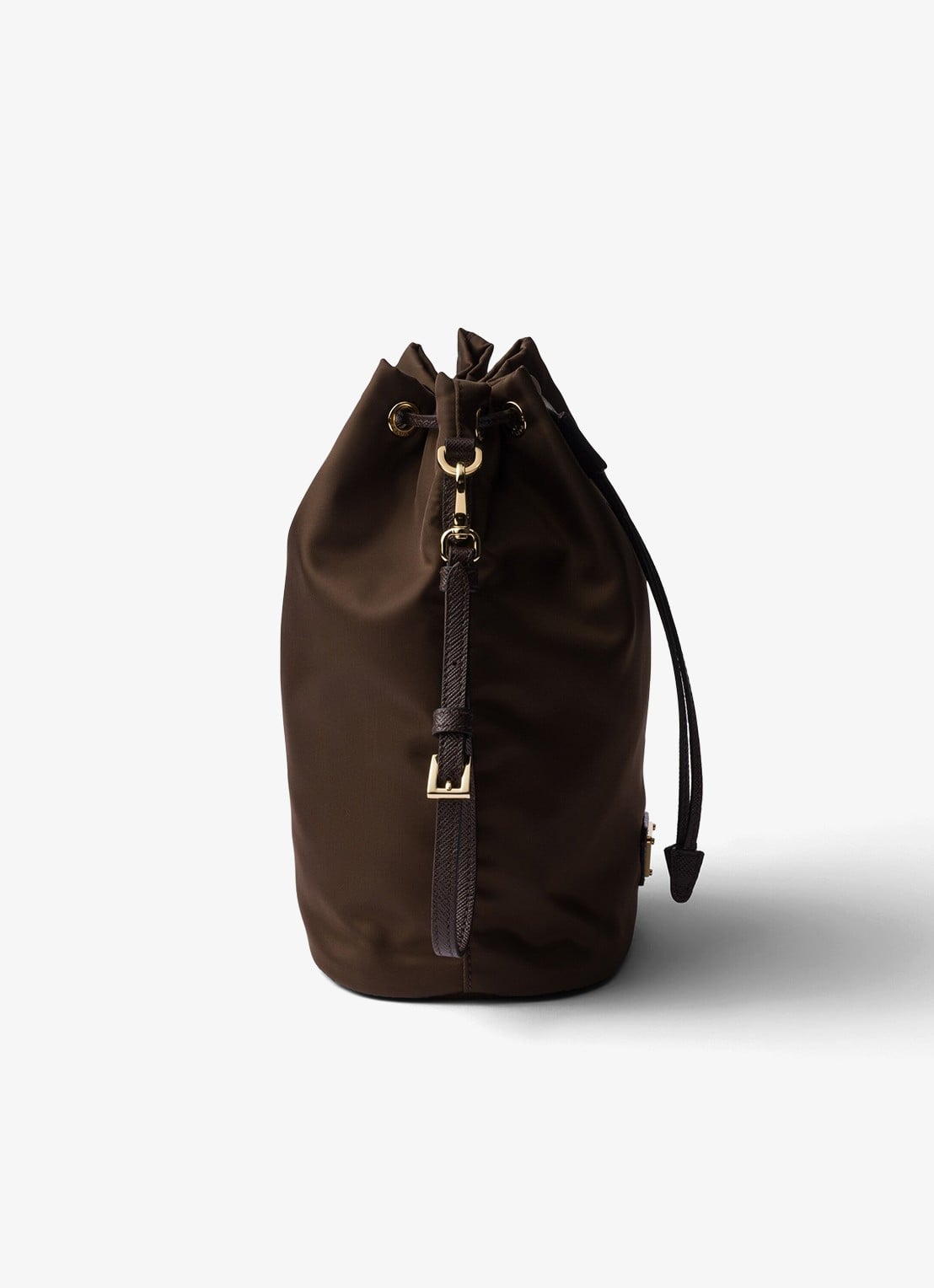 Prada Re-Nylon handtas met leren details en logo - detail donkerbruin