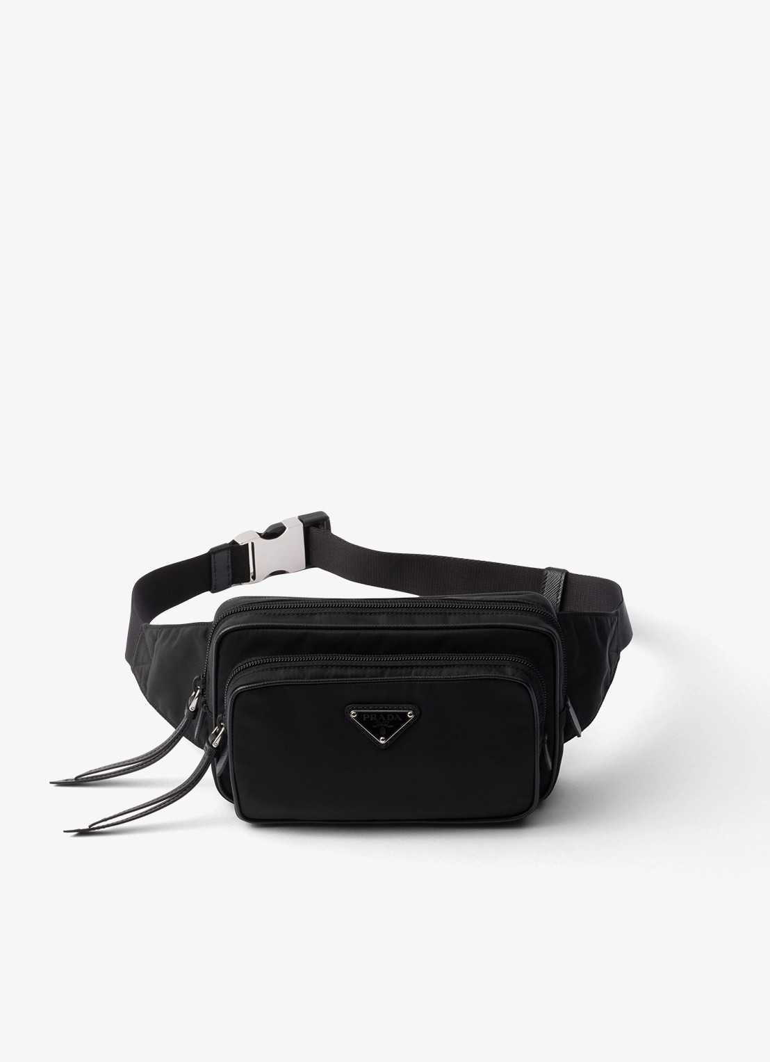 Prada Re-Nylon heuptas met leren details - voorkant 2 zwart