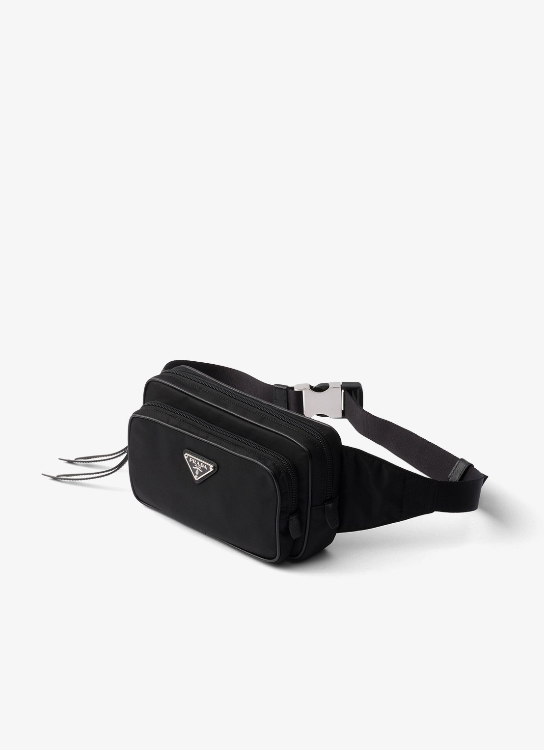 Prada Re-Nylon heuptas met leren details - voorkant 3 zwart