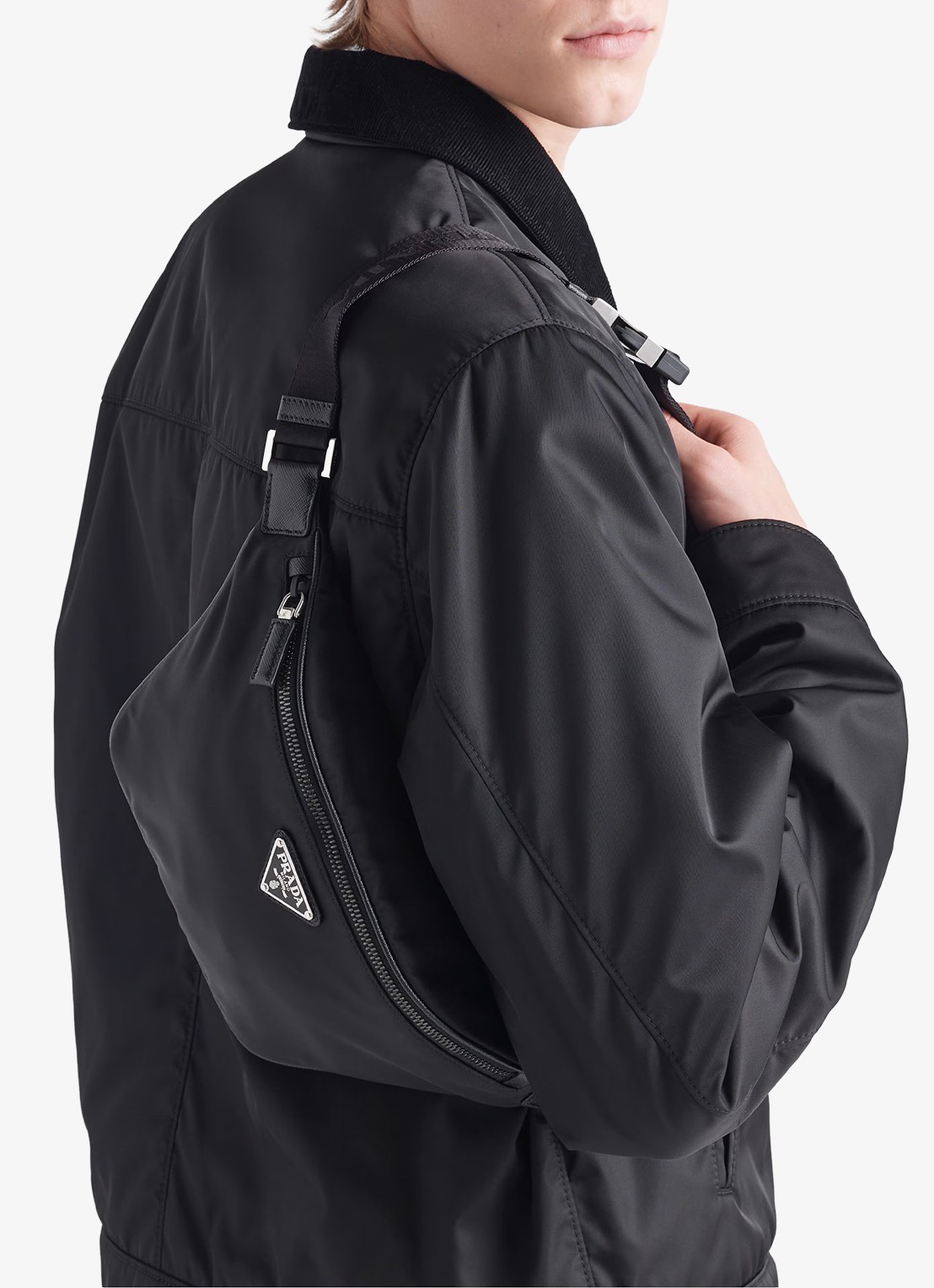 Prada Re-Nylon heuptas met leren details - detail 3 zwart