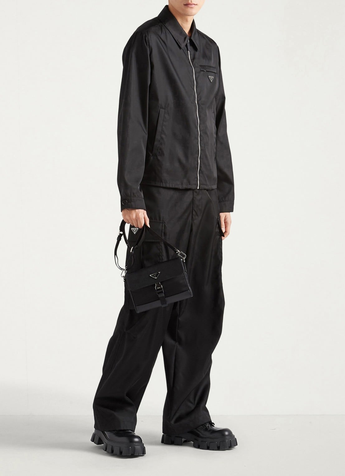 Prada Re-Nylon jack met borst- en steekzakken - voorkant 3 zwart