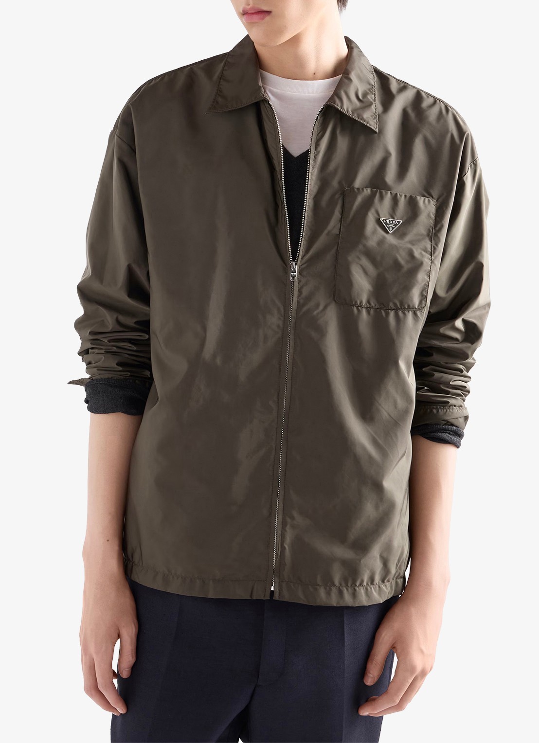 Prada Re-Nylon jack met borstzak - detail 4 donkergroen