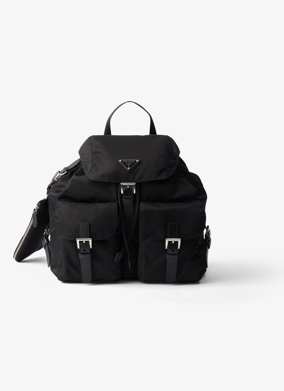 Prada Re-Nylon Medium rugzak met leren details - voorkant diepzwart