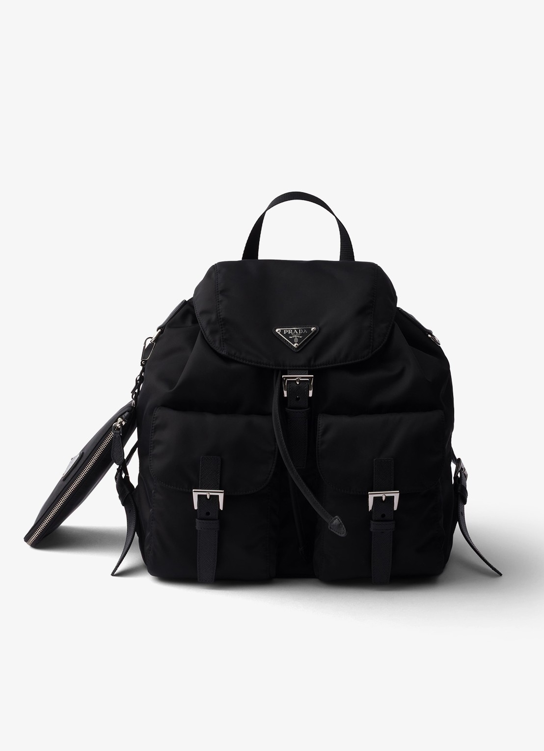 Prada Re-Nylon Medium rugzak met leren details - voorkant 5 zwart