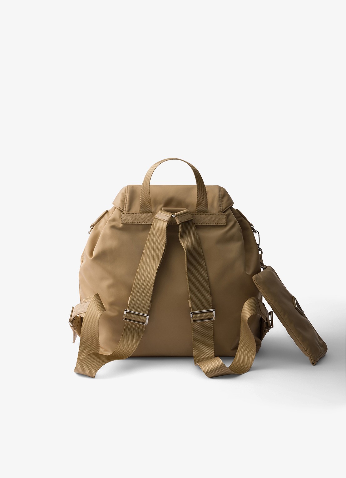 Prada Re-Nylon Medium rugzak met leren details - achterkant 3 lichtbruin