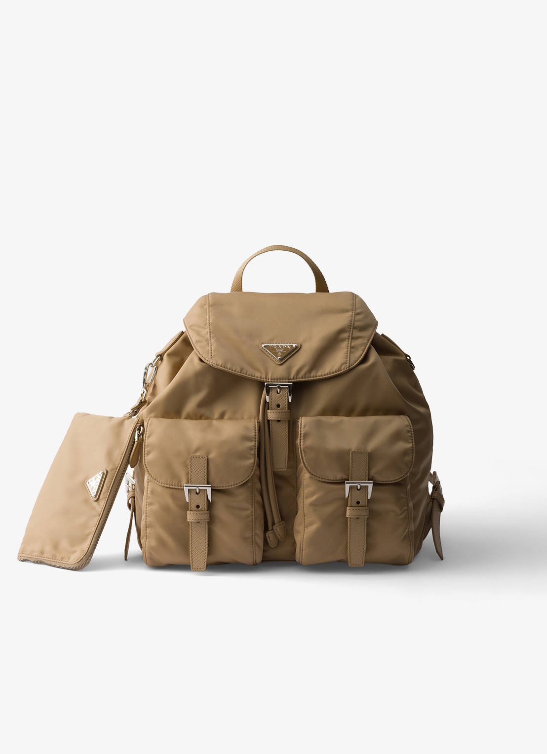 Prada Re-Nylon Medium rugzak met leren details - voorkant lichtbruin
