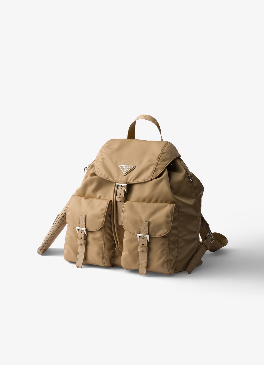 Prada Re-Nylon Medium rugzak met leren details - voorkant 2 lichtbruin
