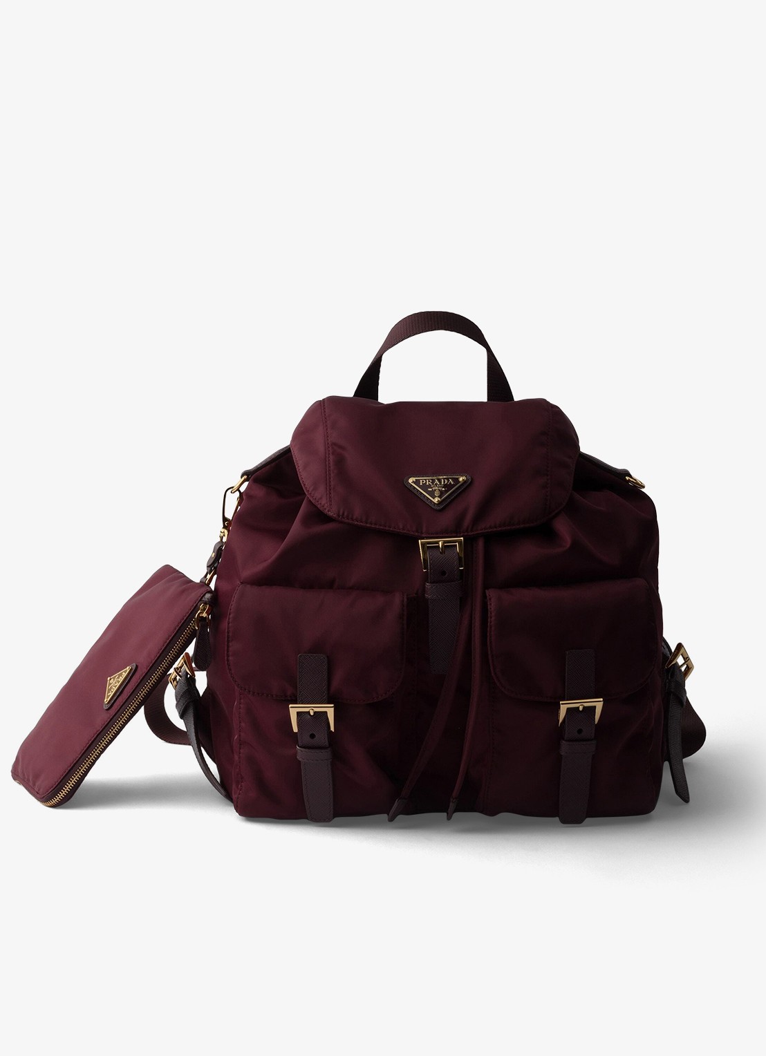 Prada Re-Nylon Medium rugzak met leren details - voorkant bordeauxrood