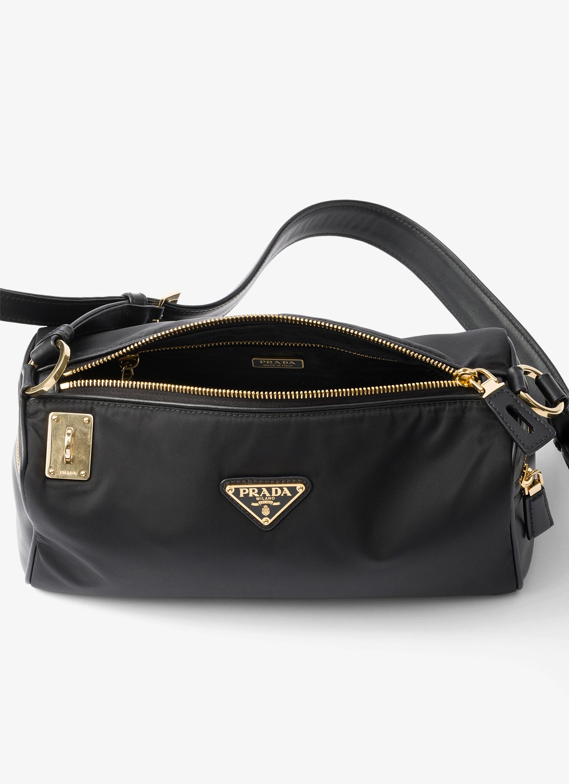 Prada Re-Nylon Medium schoudertas met leren details - detail 4 zwart