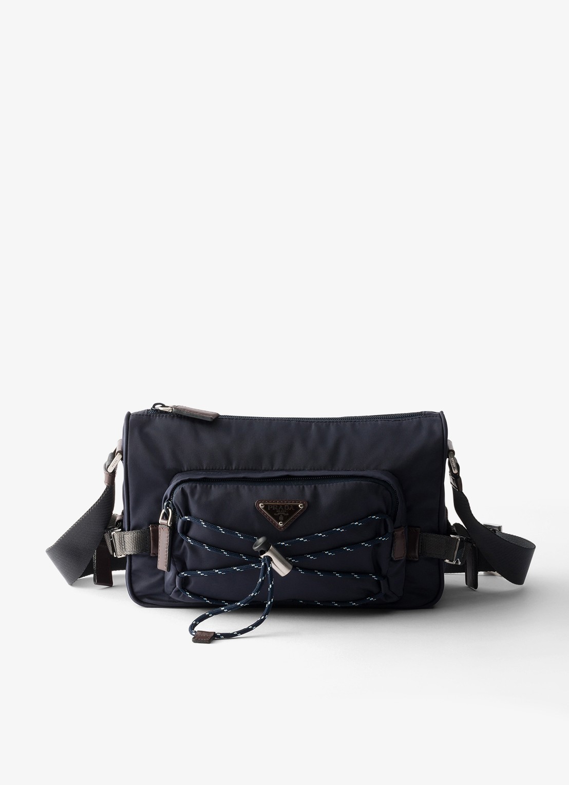 Prada Re-Nylon Medium schoudertas met leren details - voorkant donkerblauw